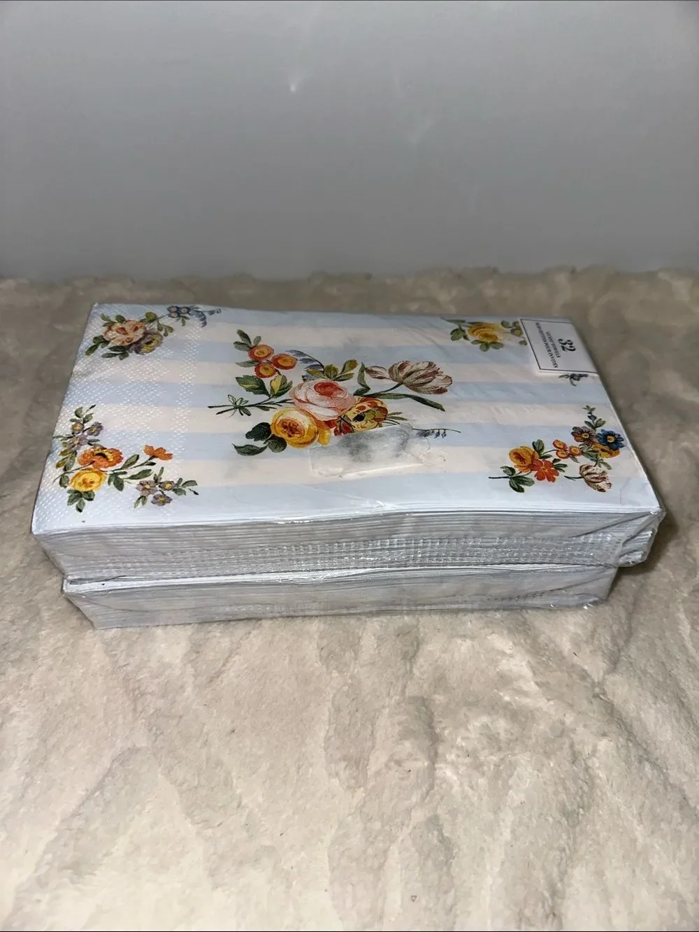 Punch Studio 32 x 2pk Guest Paper Towel Napkins White Blue Floral Stripe Print